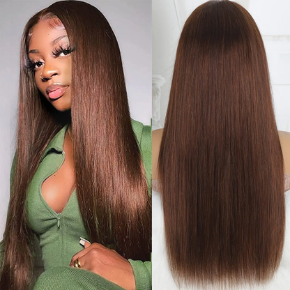[Glueless Wig]  Hair #4 Brown Straight Wig 4x4 & 5x5  Pre-cut Lace Ready To Go Glueless Wigs  Wigs