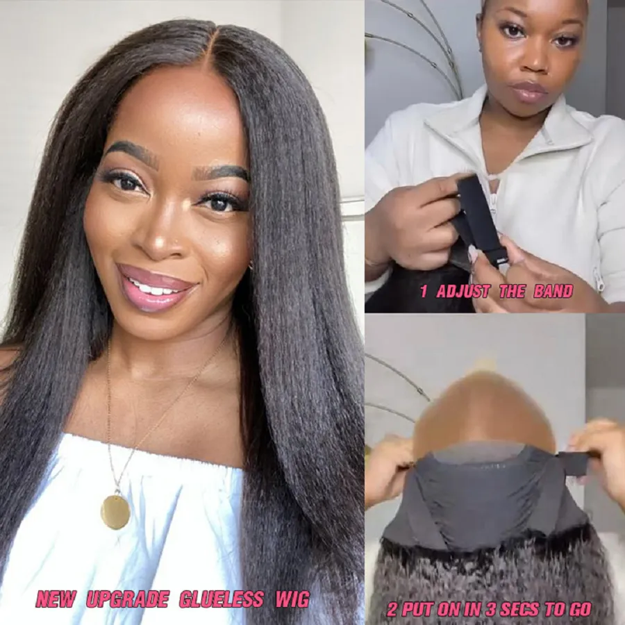 [Glueless Wig]  Kinky Straight  6x4 Pre-cut Glueless Wigs for Beginners Ready To Go  Wigs