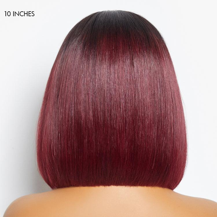 Blunt Cut Short Bob T/4 Brown 13x4/2x6 Lace Front Wig T/99J Red Straight Wigs