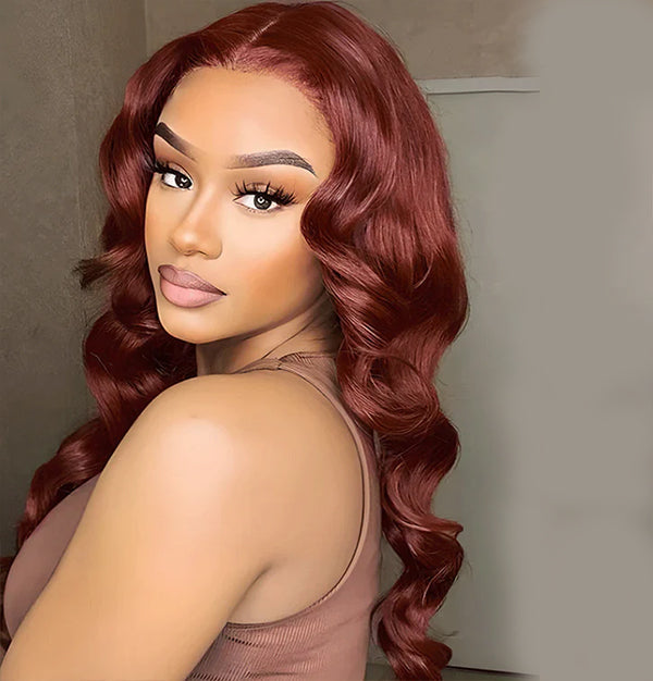 [Glueless Wig]  Hair Ready To Go Color #33 Reddish Brown Body Wave Lace 4x4 & 5x5  Pre-cut Lace Glueless Wigs