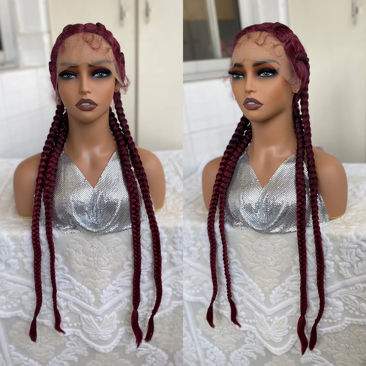 Lace Front Wig Braided Wigs With Baby Hair 32 Inches 4 Twist Cornrow Braids Crochet Braids