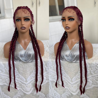 Lace Front Wig Braided Wigs With Baby Hair 32 Inches 4 Twist Cornrow Braids Crochet Braids