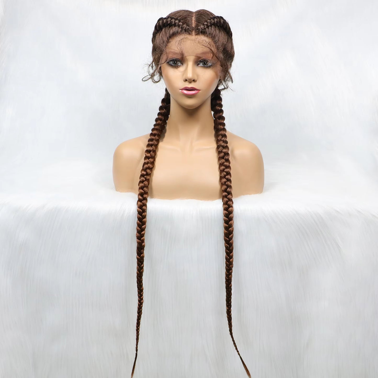 36 Inches Long Lace Front Braided Wigs Dutch Twins Braids Wig With Baby Hair