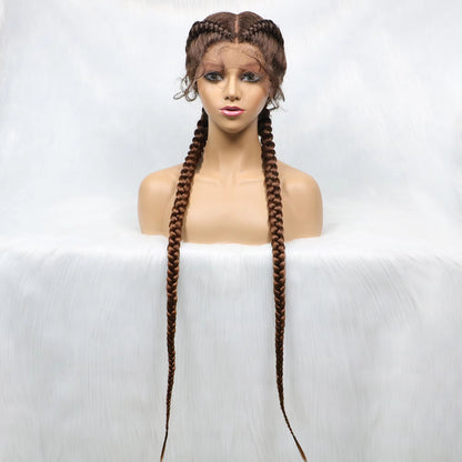 36 Inches Long Lace Front Braided Wigs Dutch Twins Braids Wig With Baby Hair