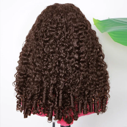 [Glueless Wig]  Burmese Curly Chocolate Brown Color Pre-Cut 5X5/4x4 Lace Wear Go Wig