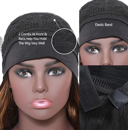 Brown Mixed Blonde Long Wave Hair Headband Wig