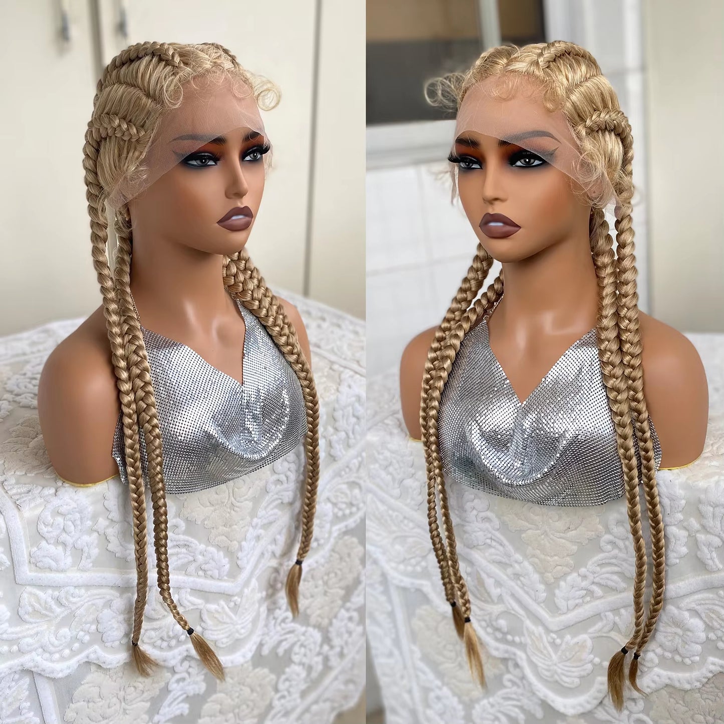Lace Front Wig Braided Wigs With Baby Hair 32 Inches 4 Twist Cornrow Braids Crochet Braids