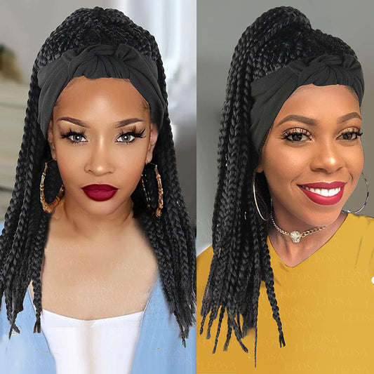 Black 2 in 1 Box Braided Wig Headband Wigs