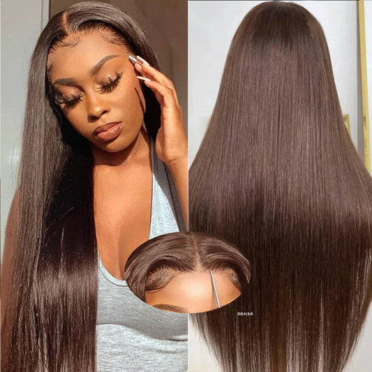 [Glueless Wig]  Hair #4 Brown Straight Wig 4x4 & 5x5  Pre-cut Lace Ready To Go Glueless Wigs  Wigs