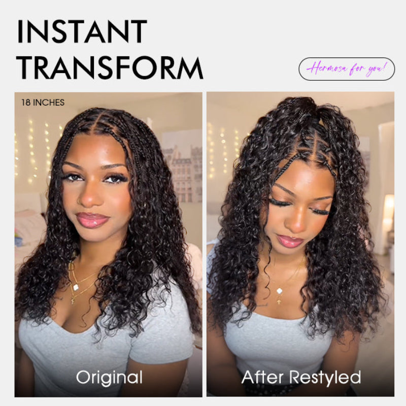 Knotless Boho Braids HD 13x6 Lace Frontal Wig Flexi Fit Drawstring Cap Water Wave Glueless Braided Wigs