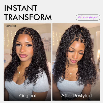 Knotless Boho Braids HD 13x6 Lace Frontal Wig Flexi Fit Drawstring Cap Water Wave Glueless Braided Wigs