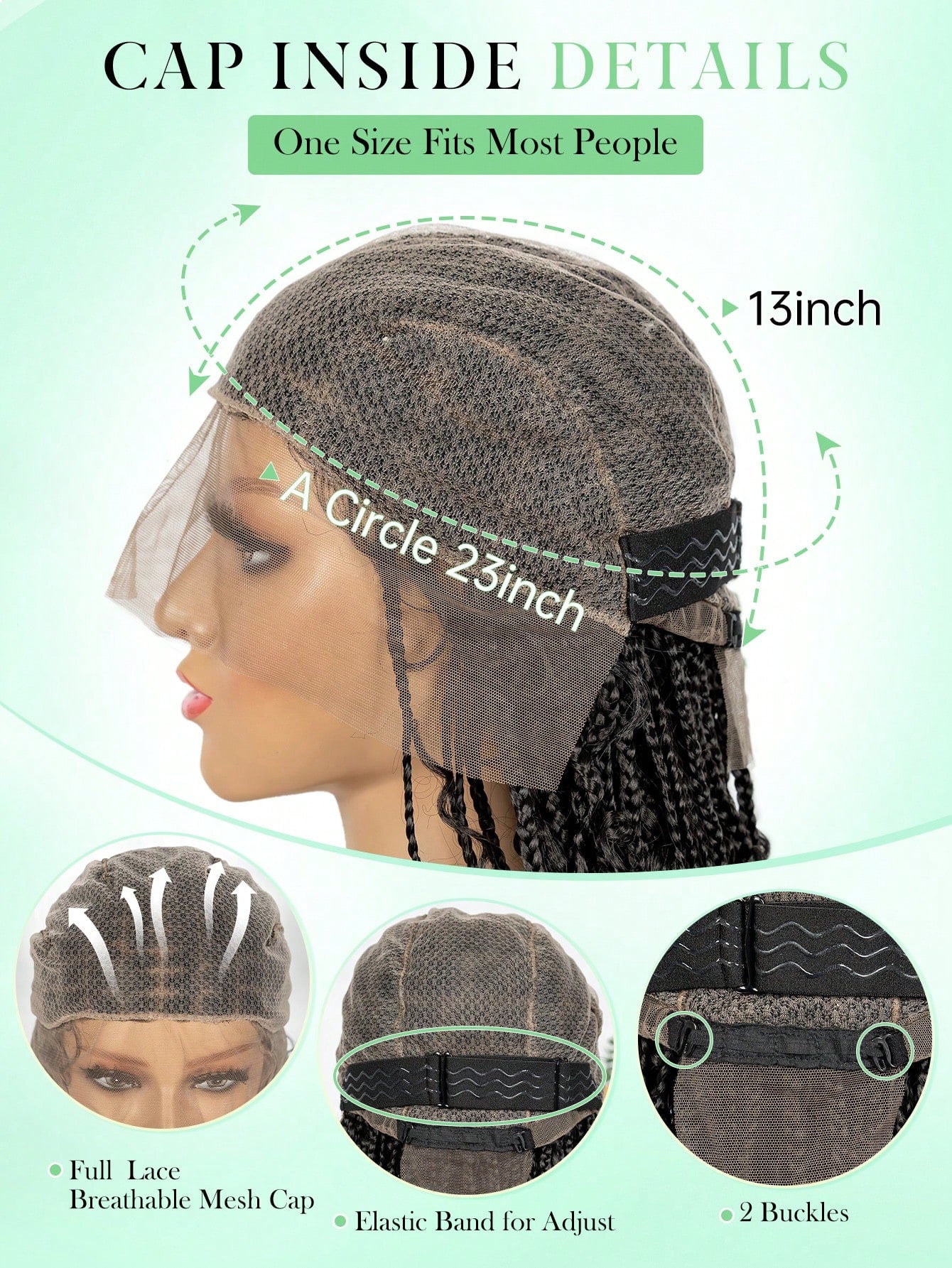 BohoFull Lace Braided Wig, Long Wavy Crochet Braids Wig With Baby Hair, Handmade No-Knot Woven Braid Wave Headband Hair Extension
