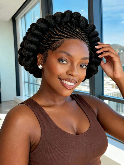 All-Lace Baby Hair Wig Bantu Knot Twisted Braid Wig