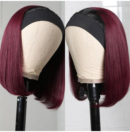 Wine Red Straight Hair Bob Headband Wigs