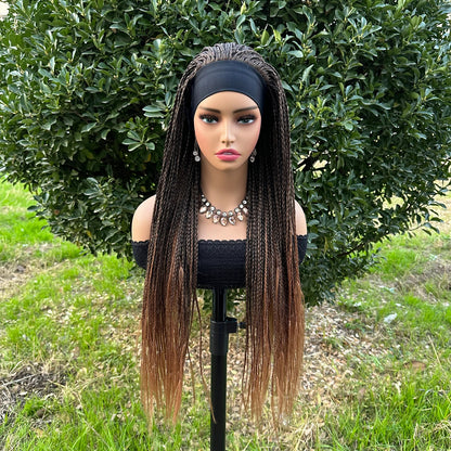Black Long Micro Braids Wig Headband Wigs Box Braided Wig
