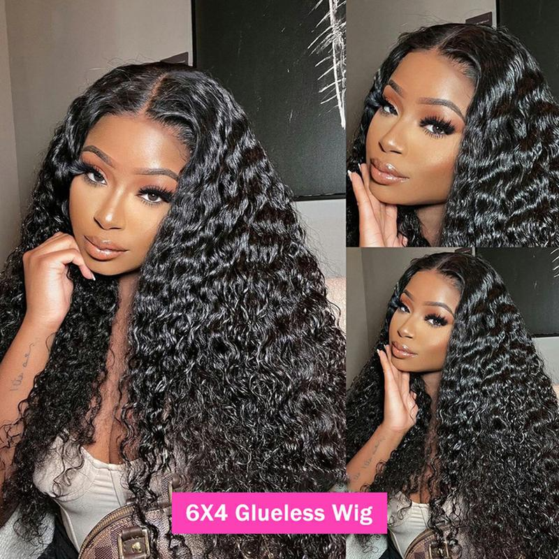 [Glueless Wig] Natural Black Deep Wave 6X4 HD Lace Wig Pre-cut Glueless Wigs With Baby Hair