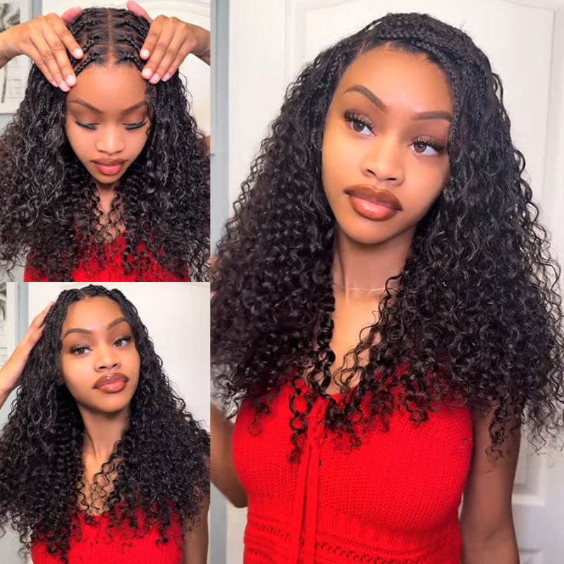 Knotless Boho Braided Curly Wigs Drawstring Full Frontal HD Lace Braided Glueless Wigs