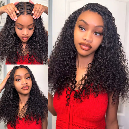 Knotless Boho Braided Curly Wigs Drawstring Full Frontal HD Lace Braided Glueless Wigs