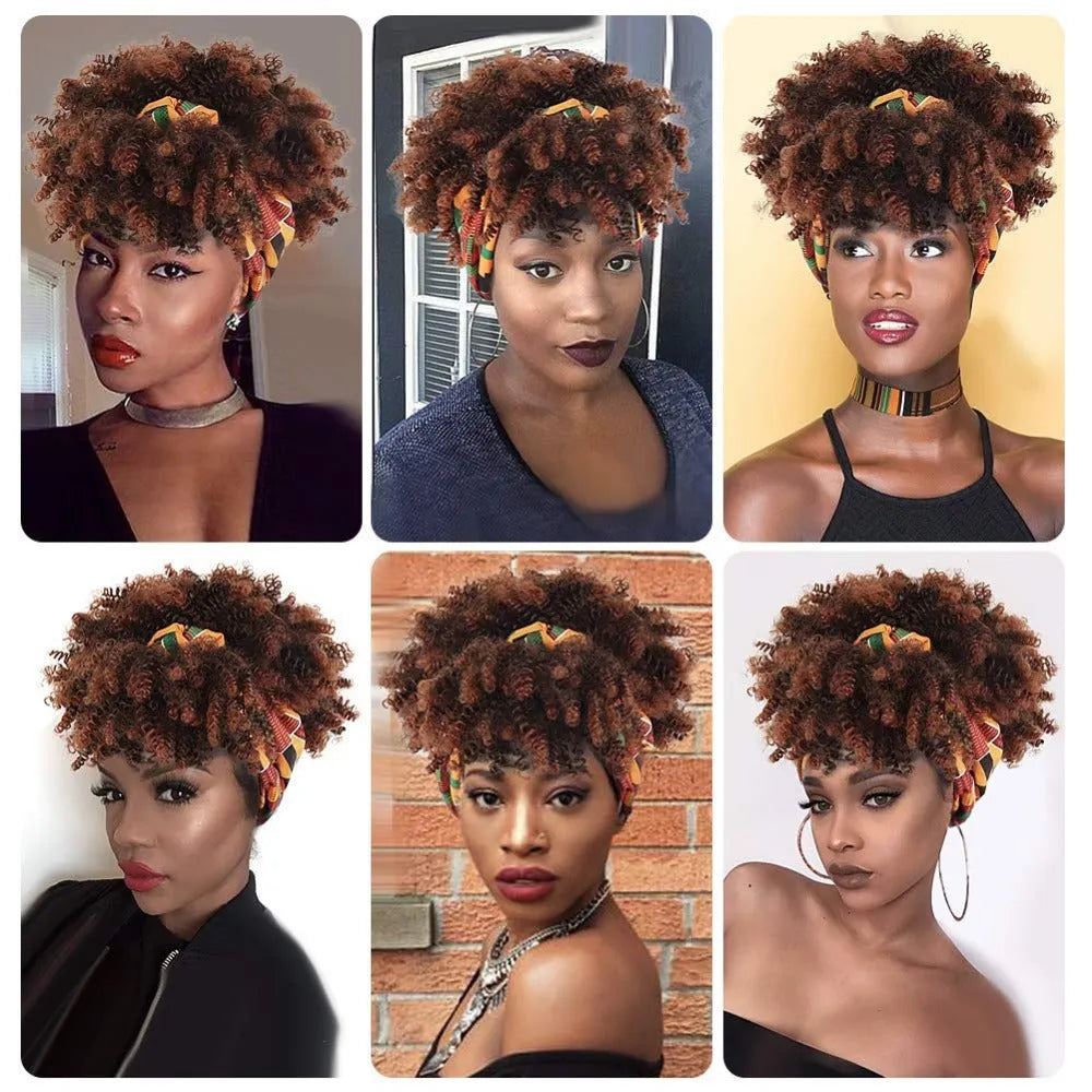 Short Afro Kinky Curly Wigs with Headband