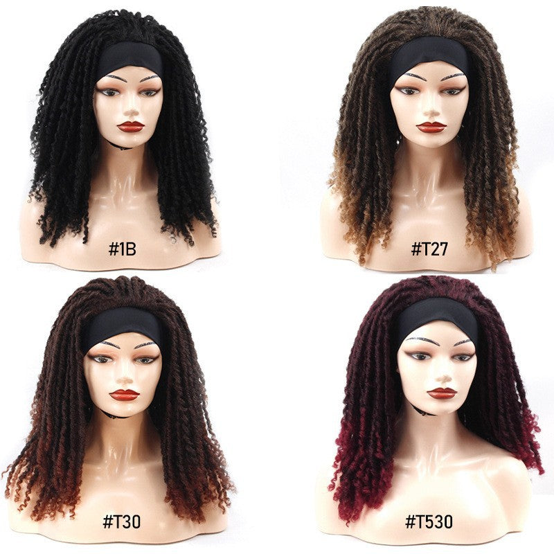 Afro-style Crochet Curly Dreadlock Wig With Curly Sections Medium-long Length Drawstring Cap
