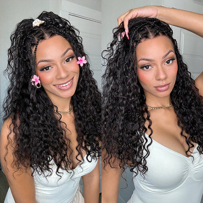 Knotless Boho Braids HD 13x6 Lace Frontal Wig Flexi Fit Drawstring Cap Water Wave Glueless Braided Wigs