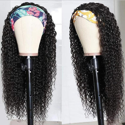 Natural Black Curly Long Hair Headband Glueless Wig