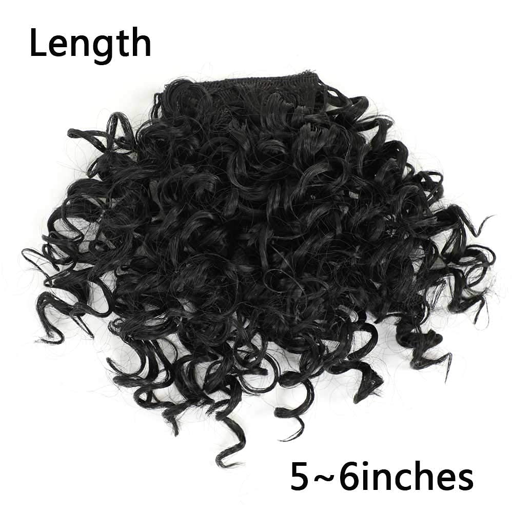 Kinky Curly Bangs Clip Natural Color Drawstring Ponytail