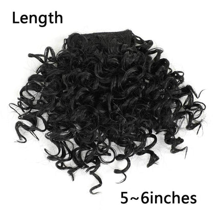 Kinky Curly Bangs Clip Natural Color Drawstring Ponytail