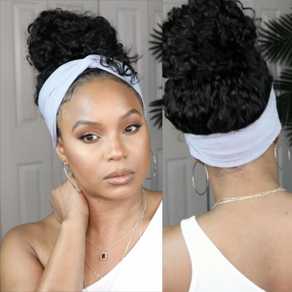 Natural Black Curly Long Hair Headband Glueless Wig
