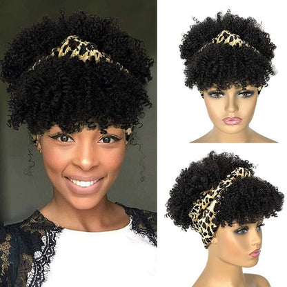 Short Afro Kinky Curly Wigs with Headband