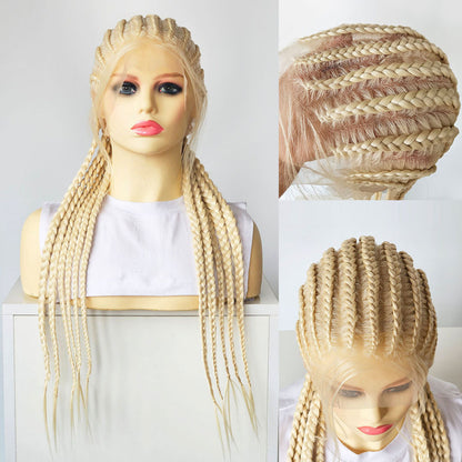 Black Braided Wig 26 Inch 11 Strands Cornrow Full Lace Wig 150% Density Glueless Wig