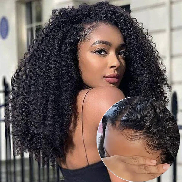 [Glueless Wig] Super Easy Afro Curly Ready To Go Glueless HD 6x4 Pre-cut Lace Closure 3D Dome Cap 100%  Wig