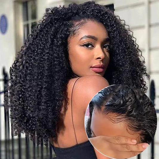 [Glueless Wig] Super Easy Afro Curly Ready To Go Glueless HD 6x4 Pre-cut Lace Closure 3D Dome Cap 100%  Wig