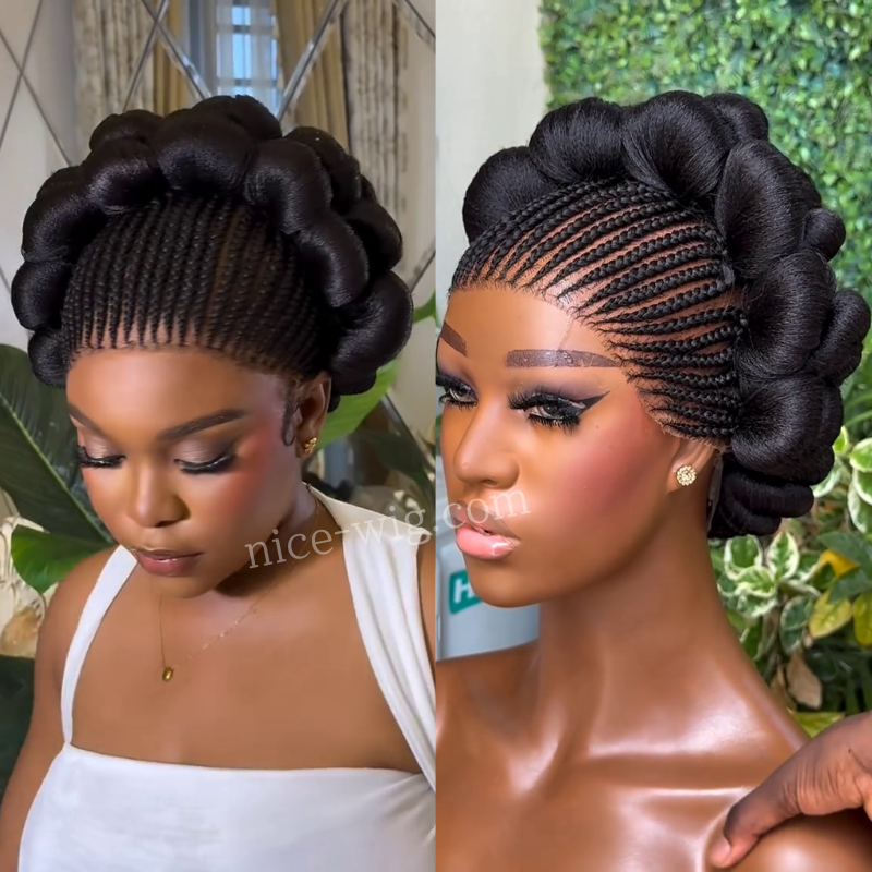 All-Lace Baby Hair Wig Bantu Knot Twisted Braid Wig