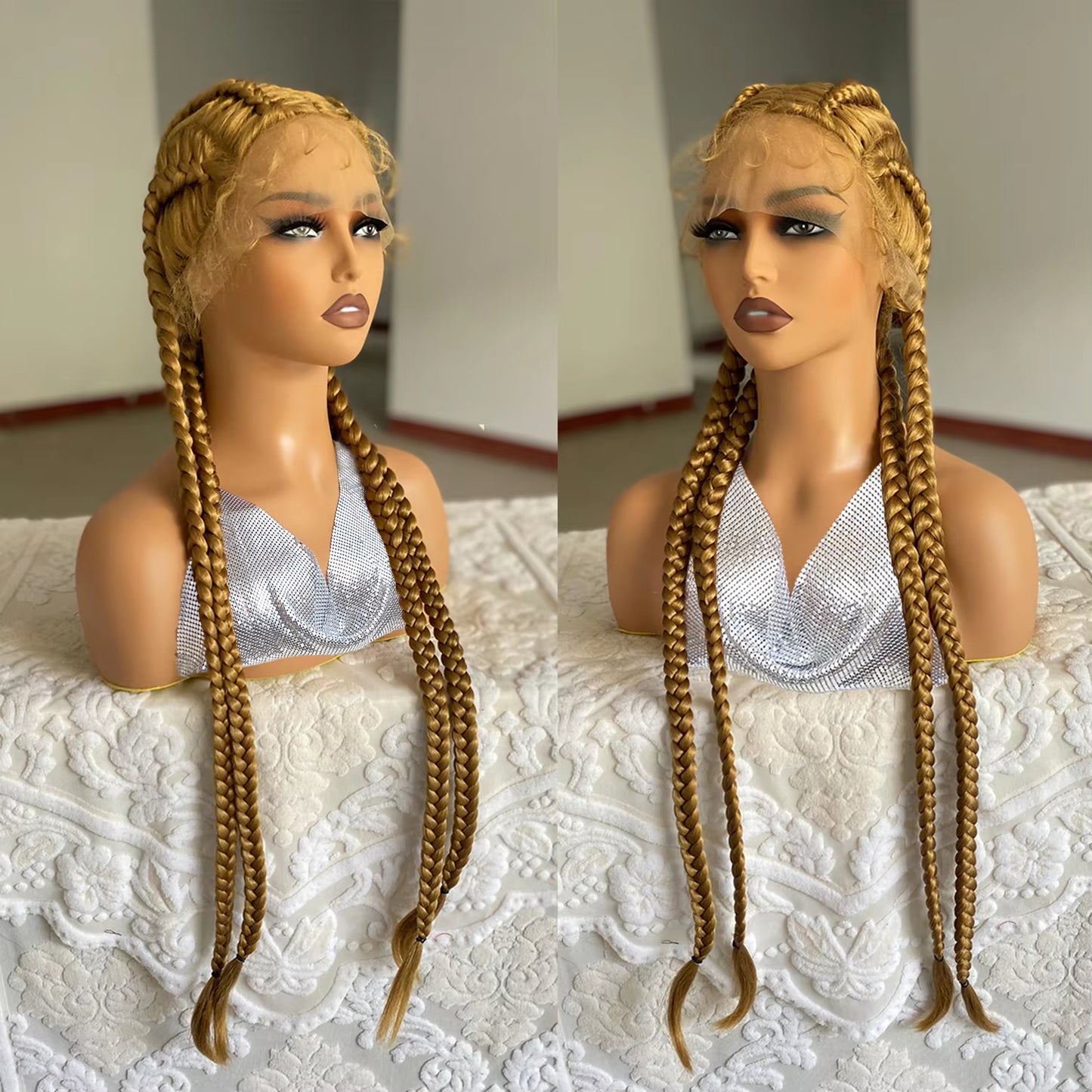 Lace Front Wig Braided Wigs With Baby Hair 32 Inches 4 Twist Cornrow Braids Crochet Braids