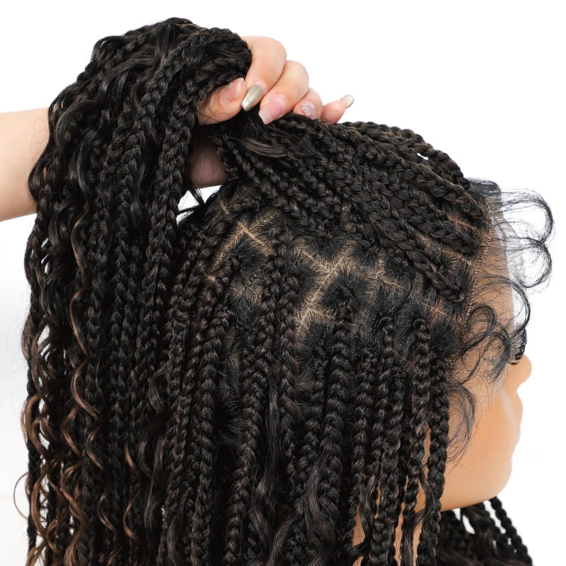 16" Boho Braided Wig 6x6 Lace Front Wig Full Lace Box Braid Wigs