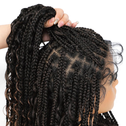 16" Boho Braided Wig 6x6 Lace Front Wig Full Lace Box Braid Wigs