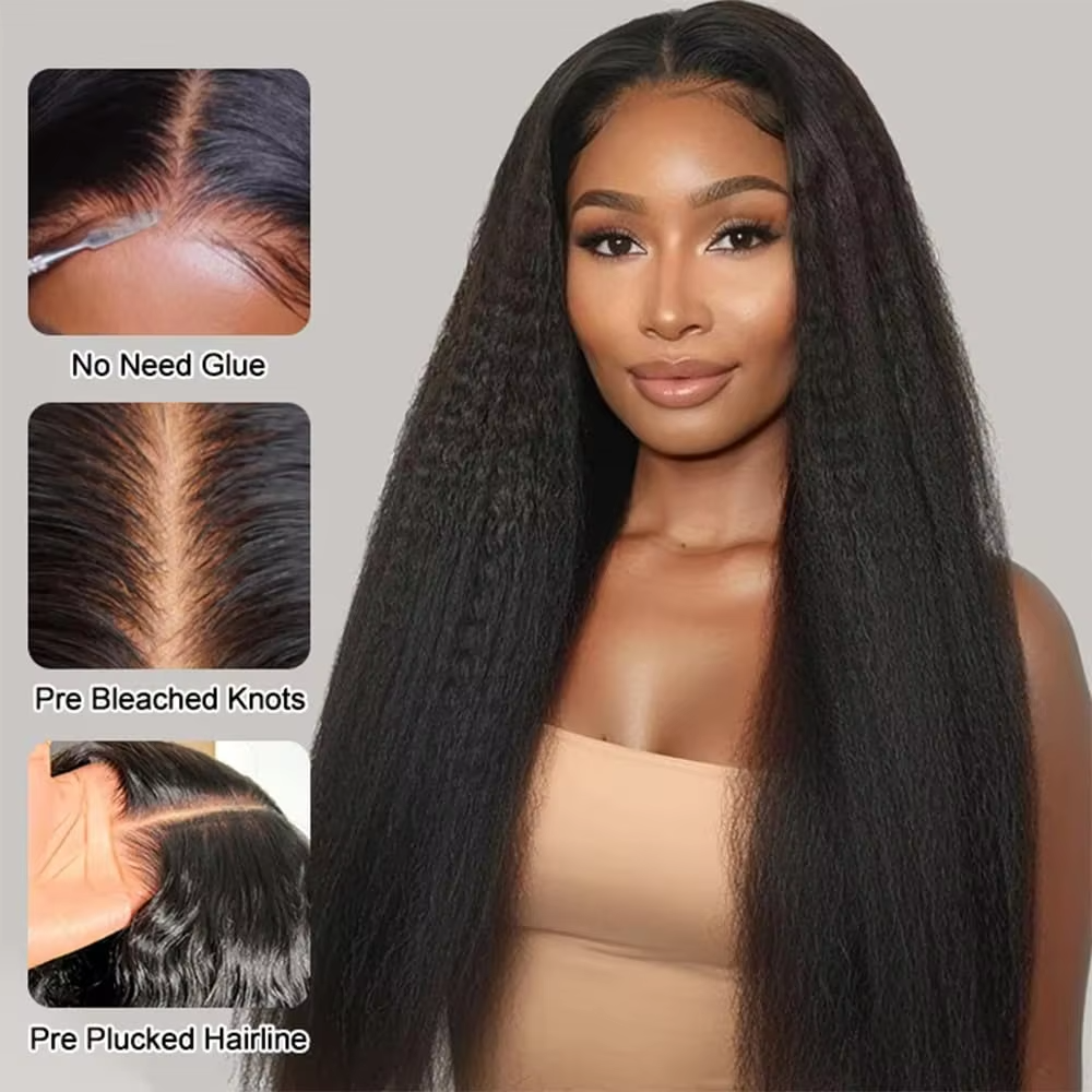 [Glueless Wig]  Hair Pre-cut Kinky Straight Glueless HD 6X4/4x4  Lace Closure 100%  Wig
