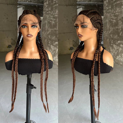 Lace Front Wig Braided Wigs With Baby Hair 32 Inches 4 Twist Cornrow Braids Crochet Braids