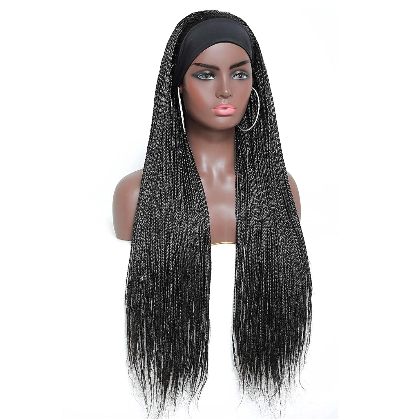 Black Long Micro Braids Wig Headband Wigs Box Braided Wigs