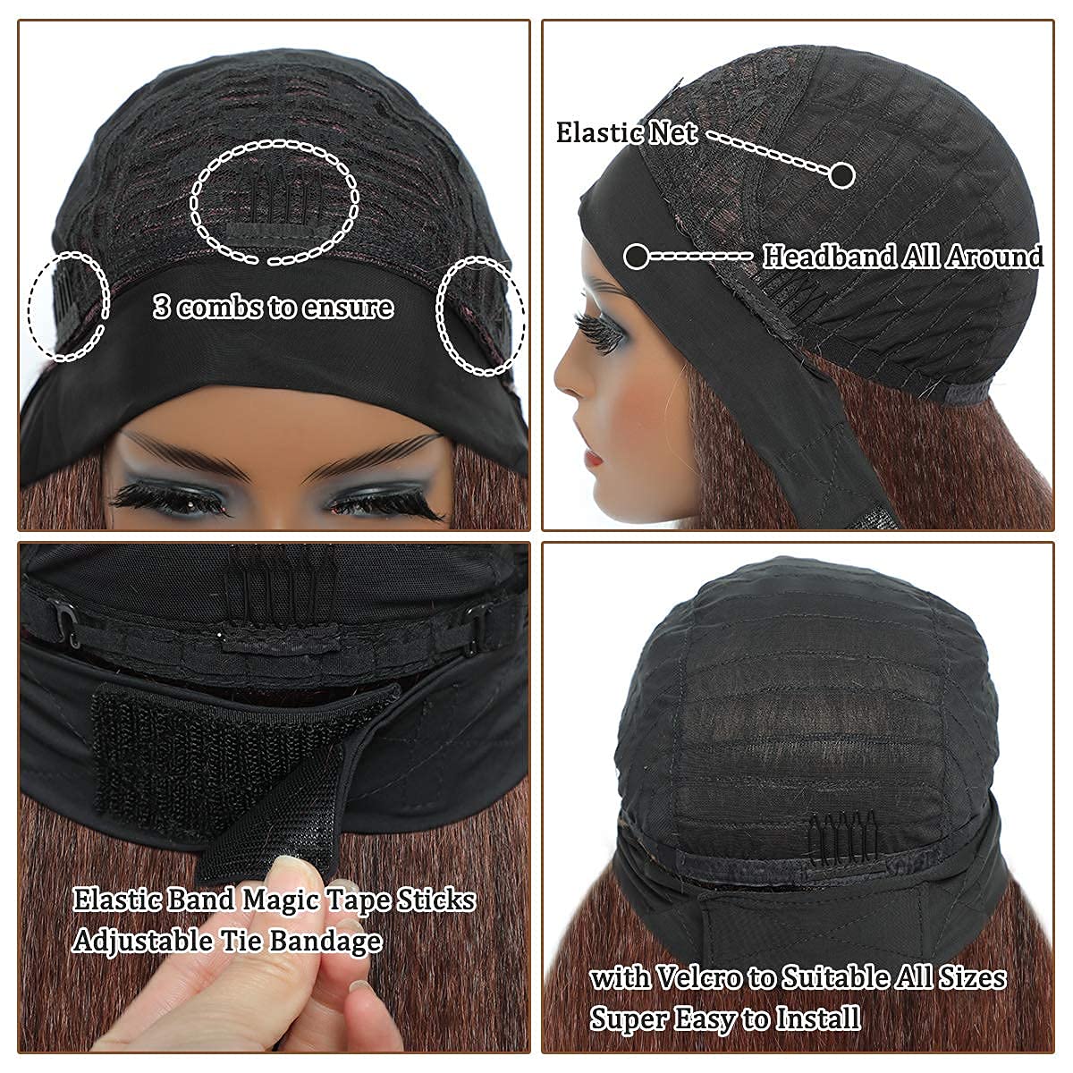 T30# Black Gradient Dark Brown Kinky Straight Long Hair Headband Glueless Wig