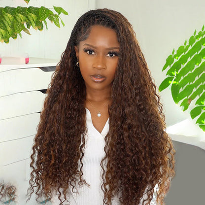 Glueless Pull Go Drawstring 13x6 HD Lace Frontal Colored Boho Braided Water Wave Wigs