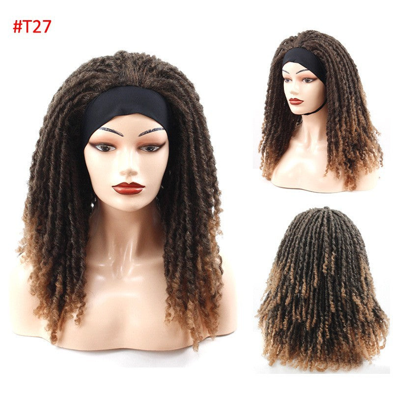 Afro-style Crochet Curly Dreadlock Wig With Curly Sections Medium-long Length Drawstring Cap