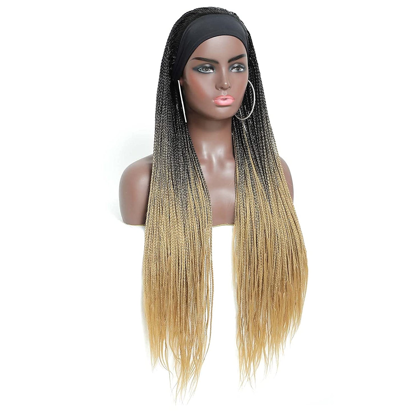Black Gradient Gold Long Micro Braids Wig Headband Wigs Box Braided Wigs