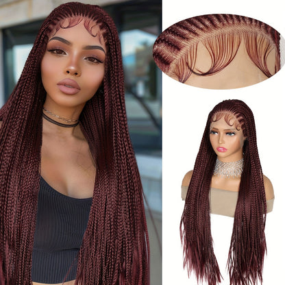 Twist Box Braided Frontal Faux Locs Wigs 13X4 Lace Front Tribal Braiding Long Wig