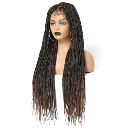 Ice silk Headband 4*4 Front lace long triple braid 550gLace Wig With baby Hair