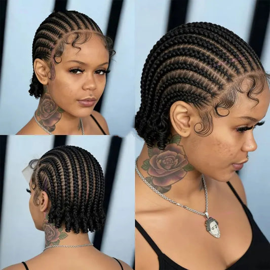 8" Short Cornrow Braided Bob Wigs  Full Lace Braided Wigs Unisex Cornrow Bob Wig