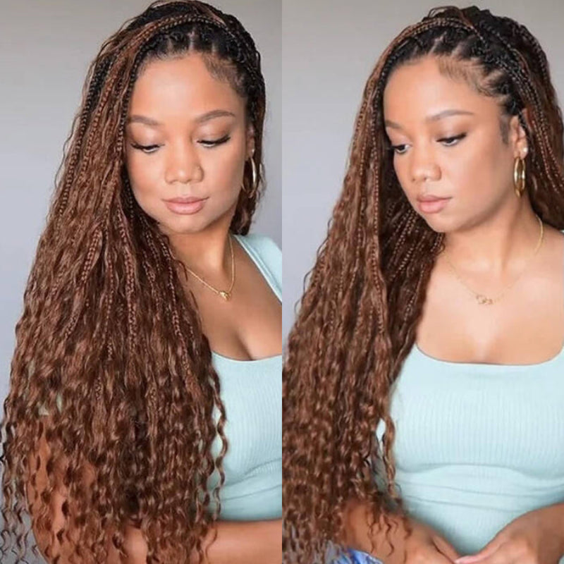 Knotless Boho Braids HD 13x6 Lace Frontal Wig Flexi Fit Drawstring Cap Water Wave Glueless Braided Wigs