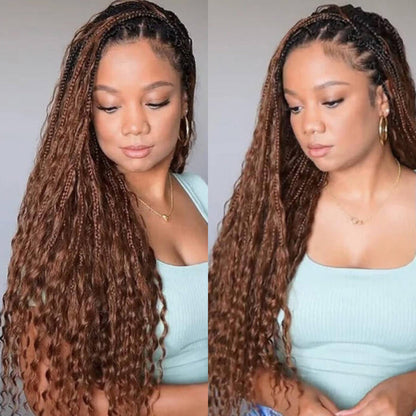 Knotless Boho Braids HD 13x6 Lace Frontal Wig Flexi Fit Drawstring Cap Water Wave Glueless Braided Wigs