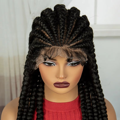 32INCH Cornrow Braided Wigs Full Lace Braids Wig with Baby Hair Lace Frontal Knotless Braided Lace Wig